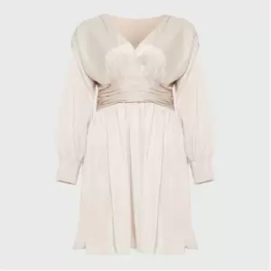 Image of Missguided Plus Size Pleated Waist Satin Dress - Nude
