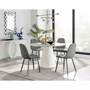 Image of Furniture Box Palma White Marble Effect Round Dining Table and 4 Grey Corona Black Leg Chairs