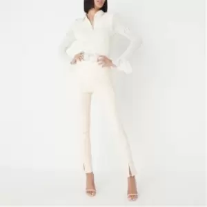 Image of Missguided Faux Leather Split Hem Leggings - Cream