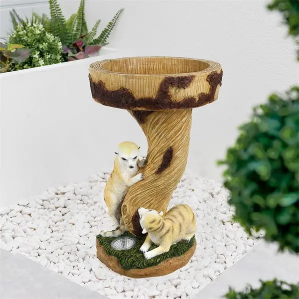Image of Streetwize Solar Meerkat Birdbath - Brown 39x26x26