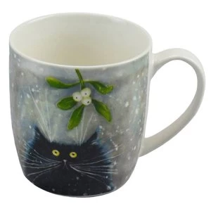 Image of Kim Haskins Christmas Mistletoe Cat Porcelain Mug