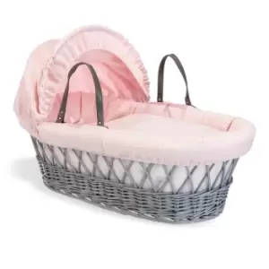 Image of Clair de Lune Waffle Grey Wicker Moses Basket - Pink