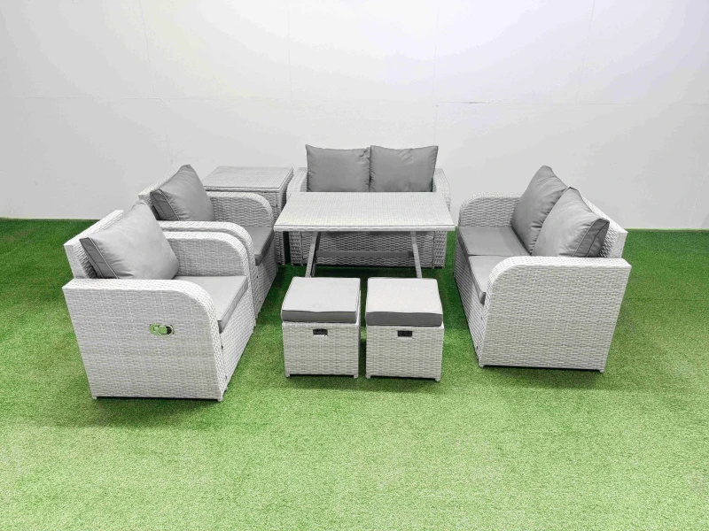 Image of Fimous 8 Seater Rattan Garden Furniture Set Outdoor Love Sofa Sets in Light Grey Light Grey Unisex