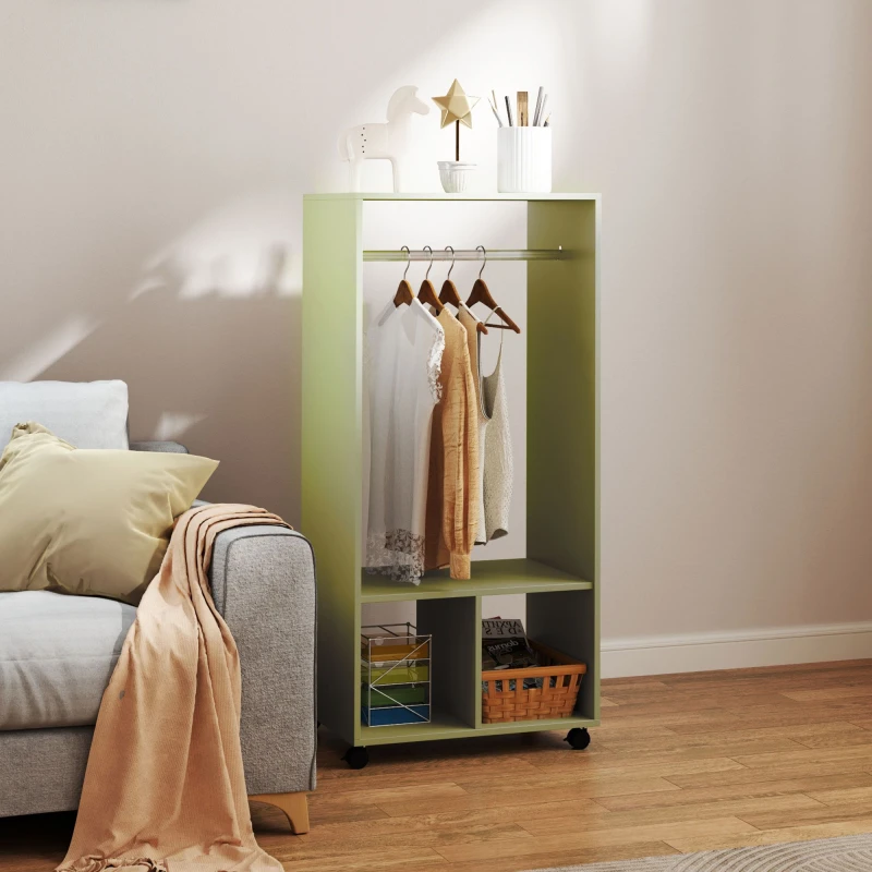 Image of HOMCOM Open Wardrobe Clothes Rail Bedroom Clothes Storage Rod Shelves Green Green