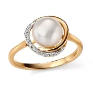 Image of Elements 9ct Yellow Gold Button Pearl And Diamond Ring GR503W
