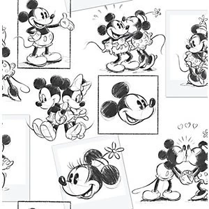 Image of Disney Mickey and Minnie Sketch Grey Wallpaper - 10m
