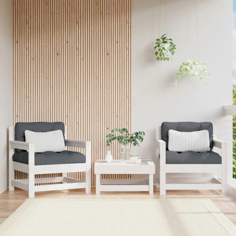 Image of VIDAXL Garden Chairs with Cushions 2 pcs White Solid Wood Pine Vidaxl 8720845802158