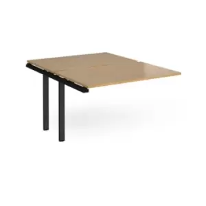 Image of Bench Desk Add On 2 Person Rectangular Desks 1200mm Oak Tops With Black Frames 1600mm Depth Adapt
