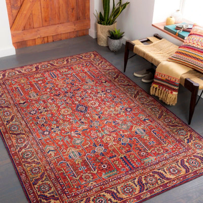 Image of Livabliss Vintage Oriental Boho Burnt Orange Doina Area Rug 152 X 229cm - Easy Care, Non Shedding, Ideal For Living Room & Bedroom