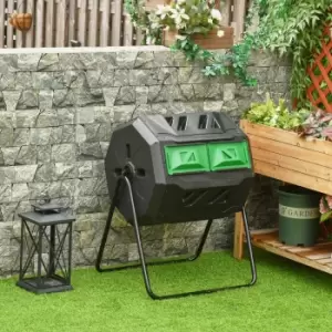 Image of Outsunny 160L Outdoor Tumbling Compost Bin w/ Dual Chamber - Black