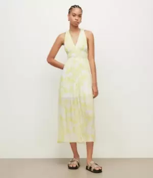 Image of AllSaints Womens Avery Marama Maxi Dress, Citrus Yellow, Size: 10