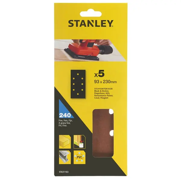 Image of Stanley 1/3 Sheet Sander Punched Wire Clip 240G Sanding Sheets - STA31163-XJ