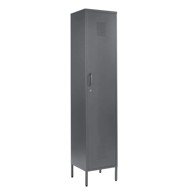 Image of Moderna Grey Metal Locker Cabinet, Tall 3 Shelf, 1 Door for Home or Office in White White Unisex