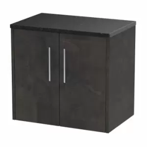 Image of Juno Wall Hung 2-Door Vanity Unit with Sparkling Black Worktop 600mm Wide - Metallic Slate - Hudson Reed