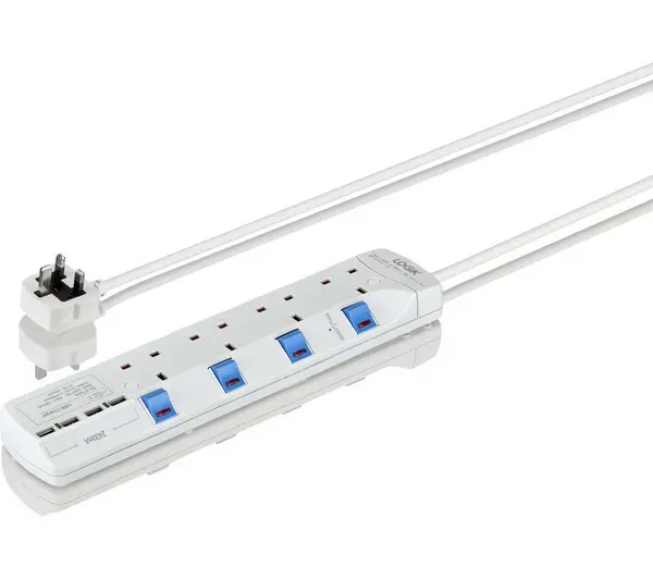 Image of Logik L4W2SU18 Surge Protected 4-socket Extension Lead with USB 2m