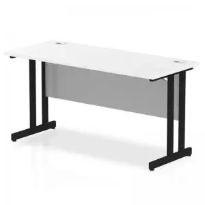 Image of Impulse 1400 x 600mm Straight Desk White Top Black Cantilever Leg