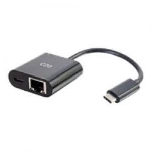 Image of C2G USB-C Ethernet Adapter with Power - Black