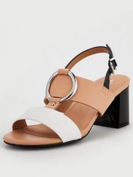 Image of Wallis Circle Trim Block Heel Sandals - Camel/White, Camel, Size 4, Women
