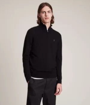 Image of AllSaints Mens Kilburn Zip Funnel Jumper, Black, Size: M