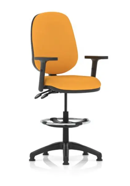 Image of Eclipse II Lever Task Operator Chair Yellow Fully Bespoke Colour With Height Adjustable Arms With Hi Rise Draughtsman Kit