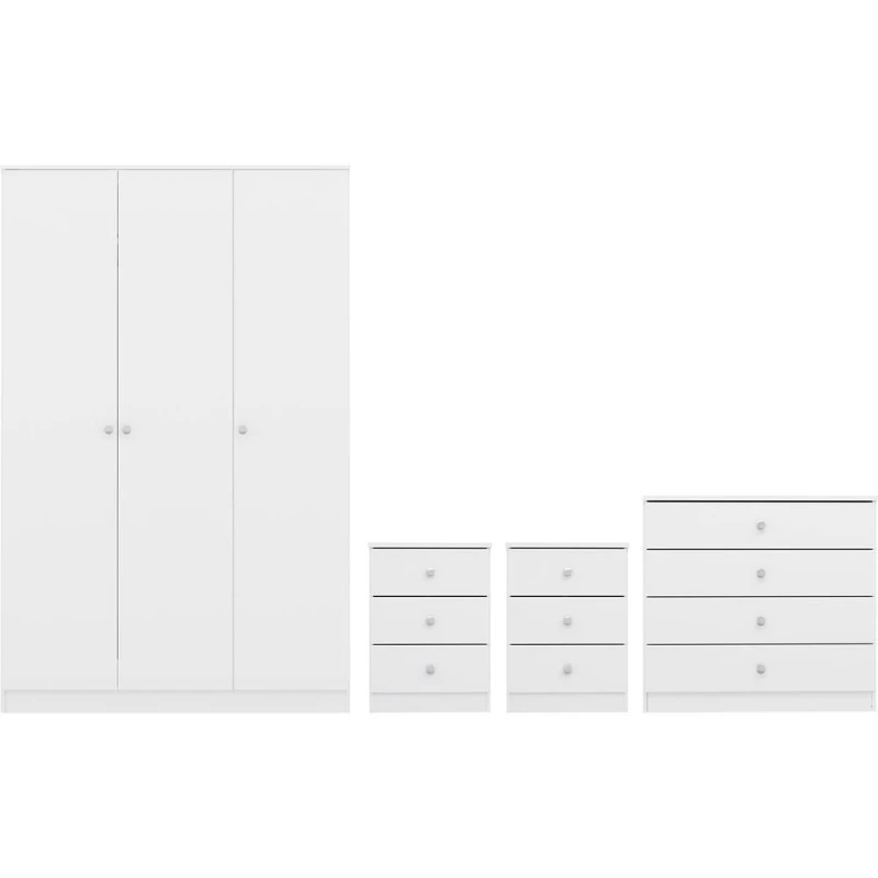 Image of Seconique Denver 3 Door Wardrobe Bedroom Set in White White Unisex