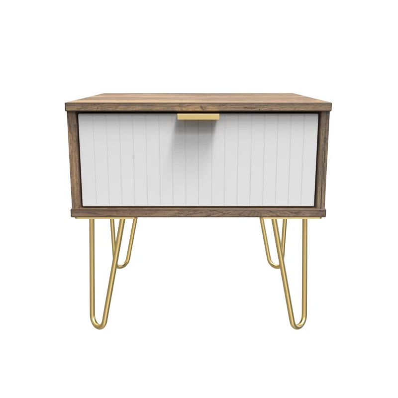 Image of Linear Ready Assembled Matt White Dark Oak Effect 1 Drawer Small Side Table (H)410mm (W)450mm (D)395mm