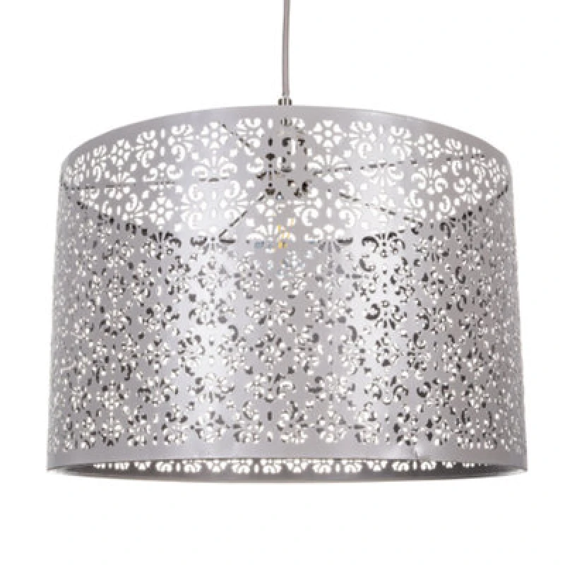 Image of Happy Homewares Moroccan Designed Large Grey Metal Pendant Light Shade With Floral Decoration