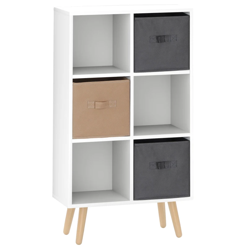 Image of HOMCOM Freestanding 6 Cube Storage Cabinet Unit Bookcase w/ 3 Drawer White 833-755V01WT