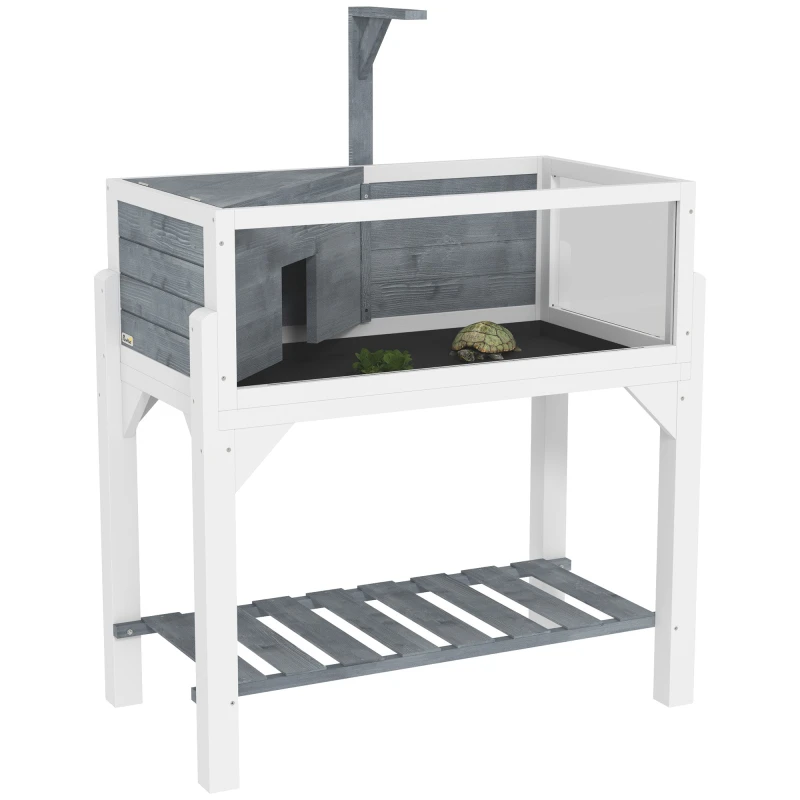 Image of PawHut Wooden Tortoise House with Storage Shelf - Clear Observation Windows TJ Hughes Grey 5063603925083