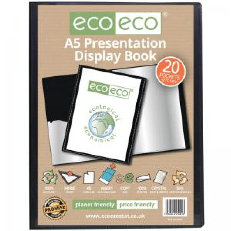 Image of Eco Eco 50% Recycled Presentation Display Book 20 Pockets A5 Black eco001-S