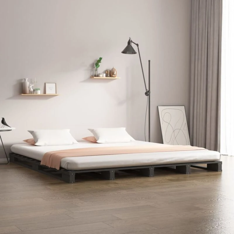 Image of Vidaxl Pallet Bed Grey 120X200 Cm Solid Wood Pine, Grey 821389