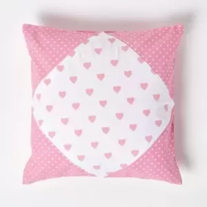 Image of Homescapes - Cotton Pink Hearts and Polka Dots Cushion Cover, 45 x 45cm - Pink