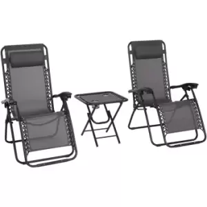 Image of 3PC Zero Gravity Chairs Sun Lounger Table Set W/ Cup Holders Dark Grey - Outsunny