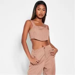Image of I Saw It First Pinstripe Square Neck Tailored Bralet - Brown