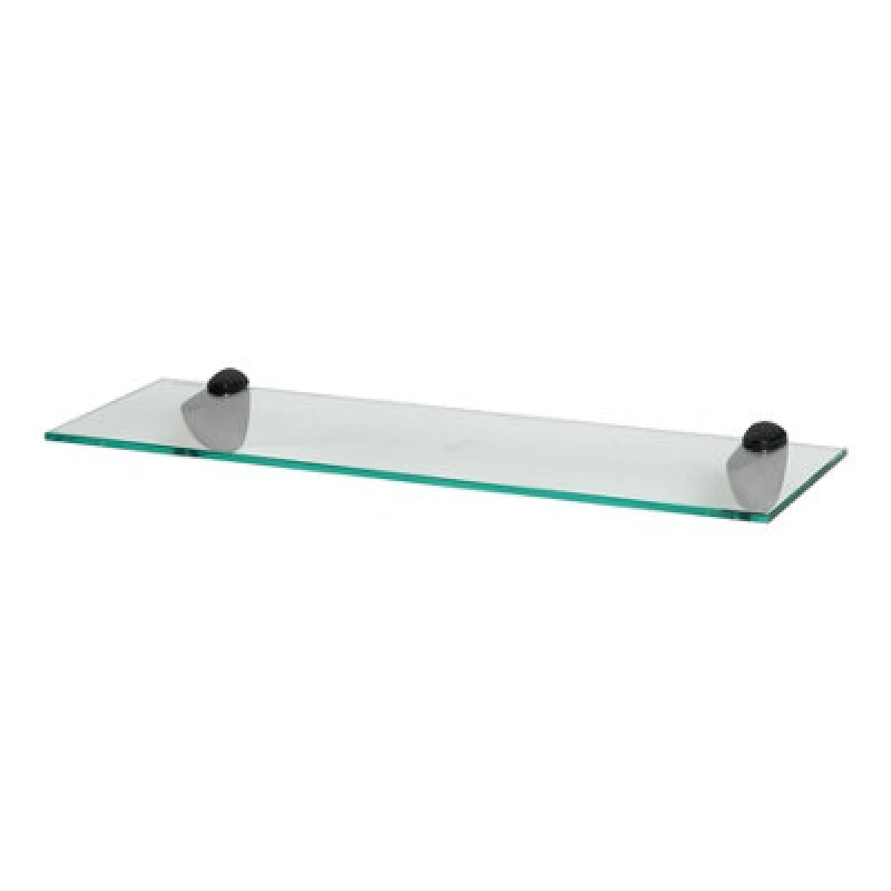 Image of Harbour Housewares Floating Glass Shelf - 60Cm - Black Brackets - Bathroom Shower Storage Vanity Display Unit Shelf