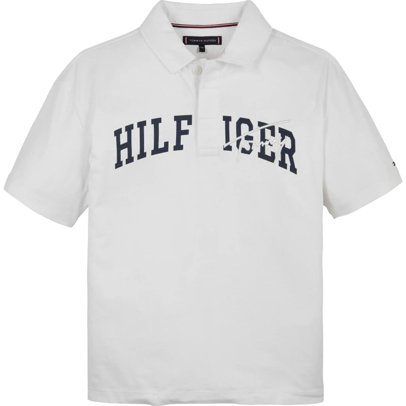 Image of Tommy Hilfiger Kids Script Logo Short Sleeve Polo Shirt White YBR male 4Y