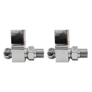 Image of Chrome Square Straight Radiator Valves - For Pipework Which Comes From The Floor