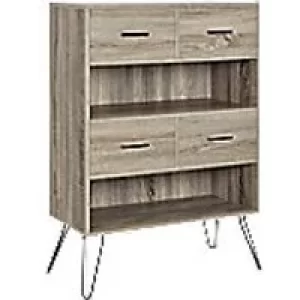 Image of Alphason Landon Retro Bookcase with Bins and 2 Shelves 9654096PCOM 785 x 358 x 1110 mm Distressed Grey Oak