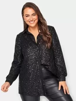Image of Yours Sequin Shirt, Black, Size 16, Women