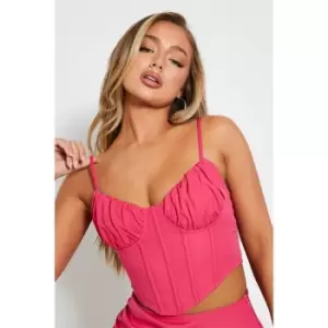 Image of I Saw It First Stretch Woven Ruched Bust Mesh Detail Corset Top - Pink