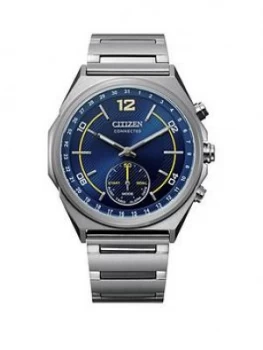 Image of Citizen Blue And Yellow Detail Hybrid Connected Dial Stainless Steel Bracelet Watch