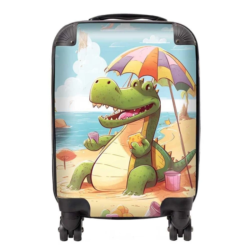 Image of Warren Reed - Designer A Crocodile On A Beach Holiday Suitcase in Yellow Size: Medium Yellow Unisex Medium