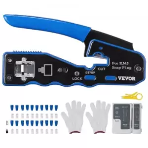 Image of VEVOR RJ45 Crimp Tool Kit, Cat5e/Cat6/Cat6a Ethernet Crimper Crimp Pliers for 8-Pin Modular Plugs with 20pcs Pass-Through Connectors and Covers, Wire