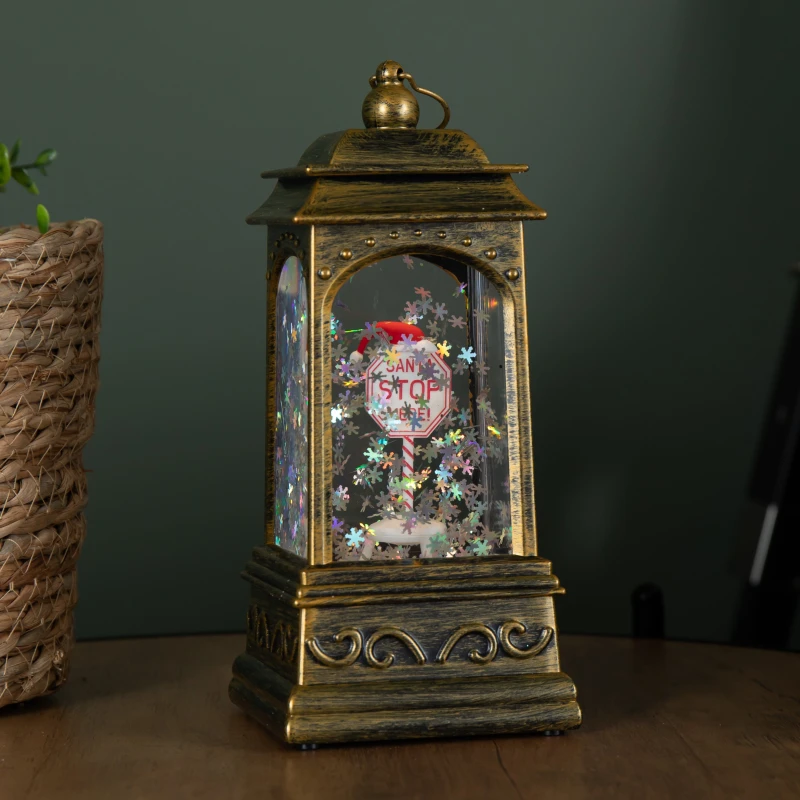 Image of 21cm Dual Powered Light up Santa Stop Here Christmas Water Spinner with LEDs