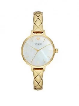 Image of Kate Spade New York Ksw1471 Metro Mother-Of-Pearl And Gold Detail Dial Gold Stainless Steel Quilted Effect Half Bangle Ladies Watch