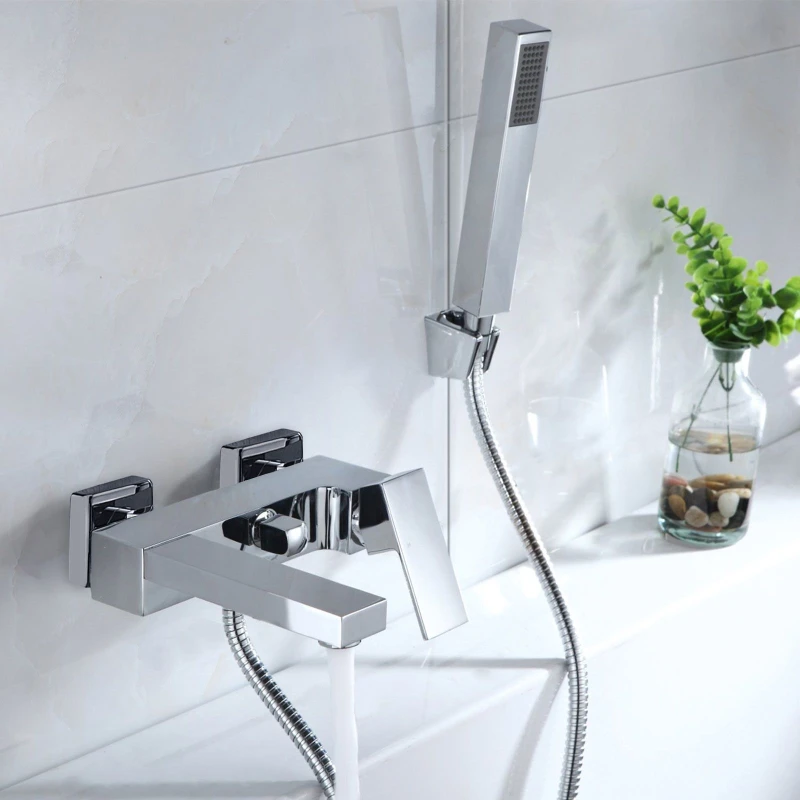 Image of Nes Home Lunar Wall Mounted Bath Shower Mixer Tap & Shower Handset Kit Chrome in Silver Silver Unisex