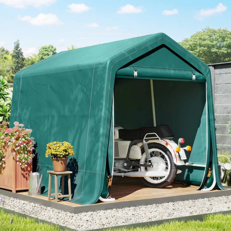 Image of OUTSUNNY Outdoor Garden Storage Shed Waterproof Bike Tent w/ Zipper Doors in Green Green Unisex
