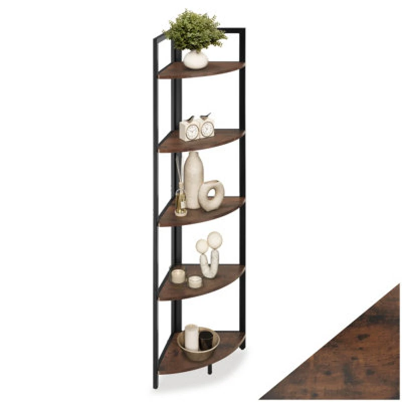 Image of Tectake Corner Shelf Castlebar - 5 Tier Shelving Unit - Industrial Wood Dark, Rustic
