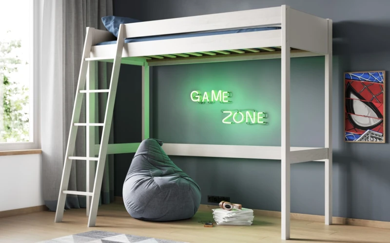 Image of Noomi Tera Solid Wood High Sleeper Bed in White Size: EU Single White Unisex EU Single