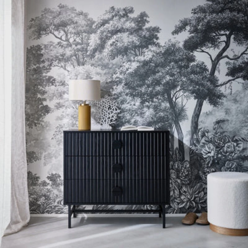 Image of sweeek 3-drawer Chest With A Wooden-effect And Black Grooves Black